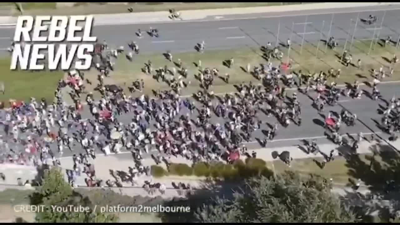 Canberra, Australia freedom convoy supporters arrive (Feb 11, 2022).