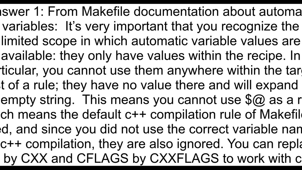 Makefile is not using my variables and rules namely a compiler and flags to it