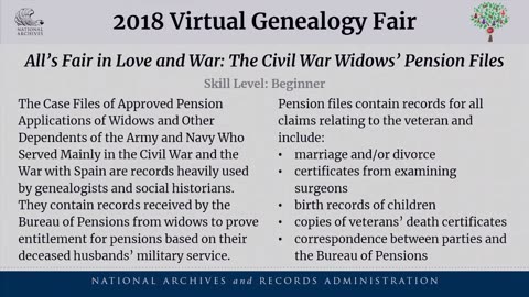 2018 Genealogy Fair Session 3 Alls Fair in Love and War The Civil War Widows Pension Files