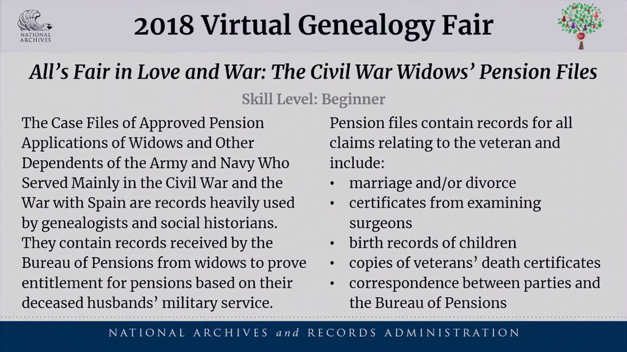 2018 Genealogy Fair Session 3 Alls Fair in Love and War The Civil War Widows Pension Files