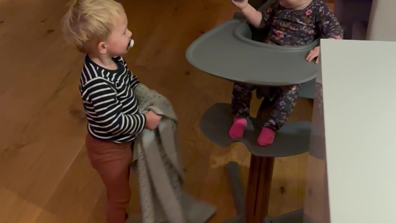 Baby Laughs at Older Brother Playing Peek-a-Boo