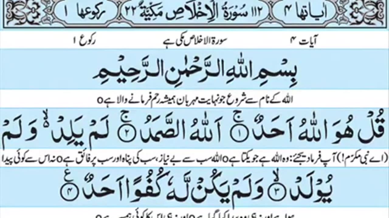 Surah Ikhlas with Urdu translation