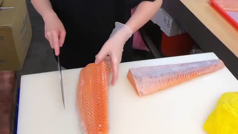 How To Fillet a Whole Salmon | Sashimi & Sushi -Taiwanese street food10