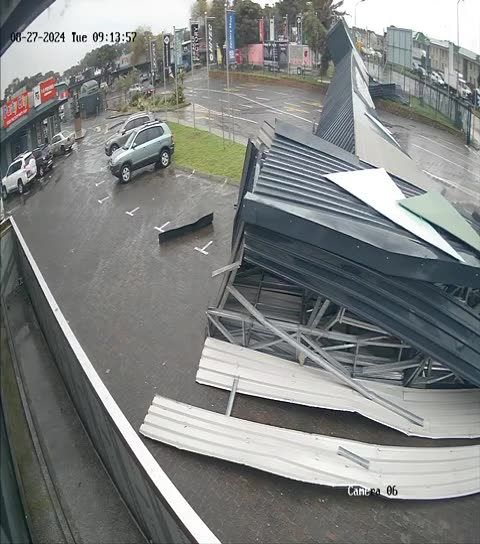 Strong winds collapse structure at Access Park main entrance