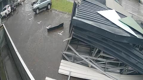 Strong winds collapse structure at Access Park main entrance