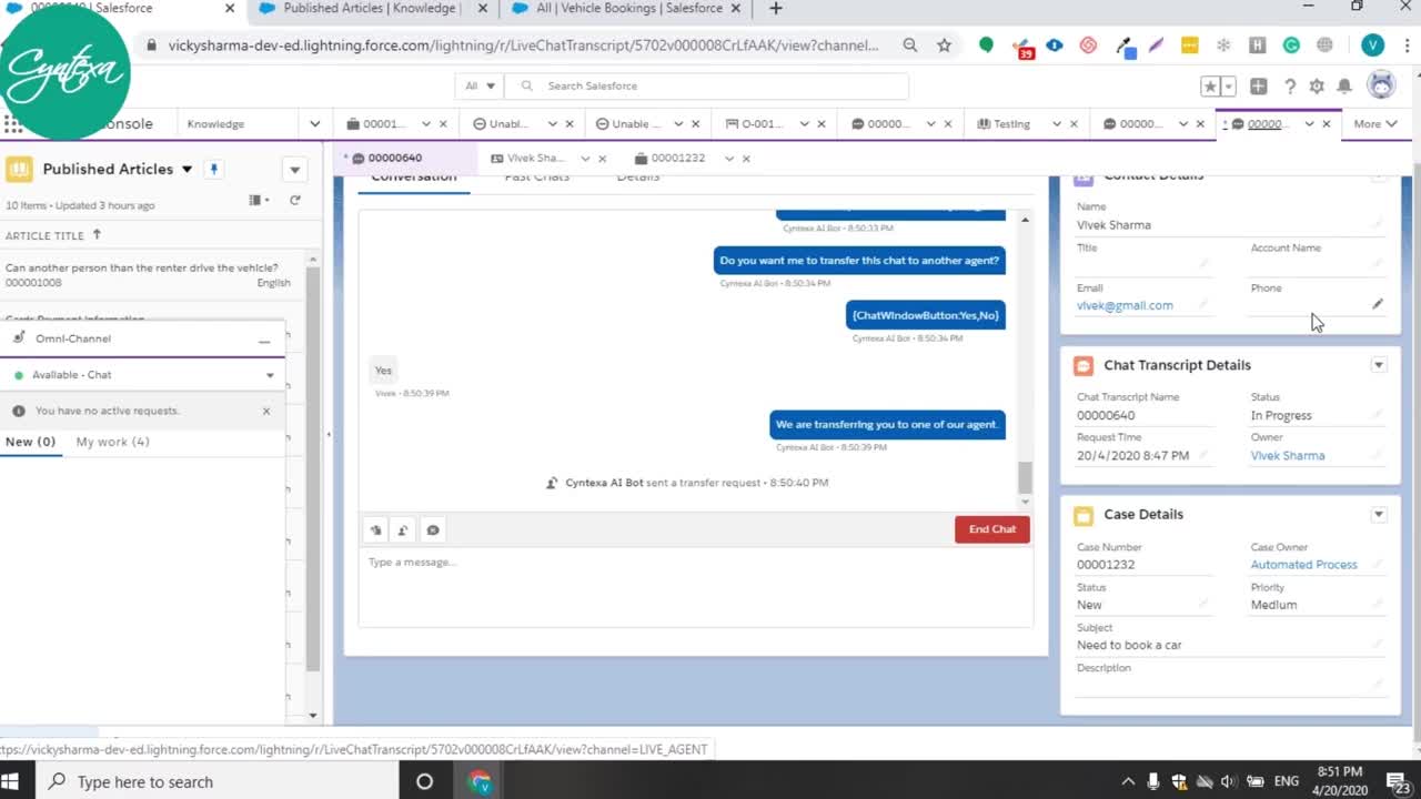 Salesforce Einstein Chatbot Implementation Demo by Cyntexa