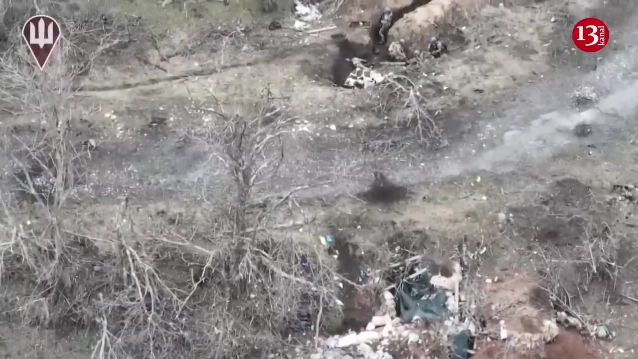Ukrainian fighters attacking the position where the Russians were hiding