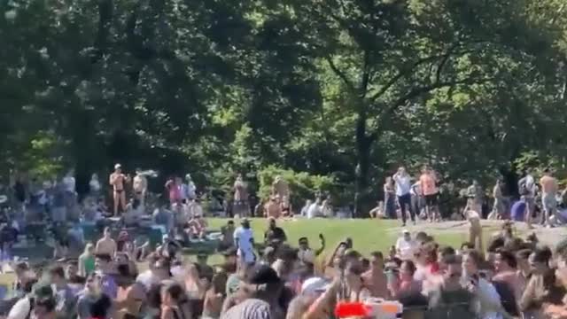 Friends are out for a water fight