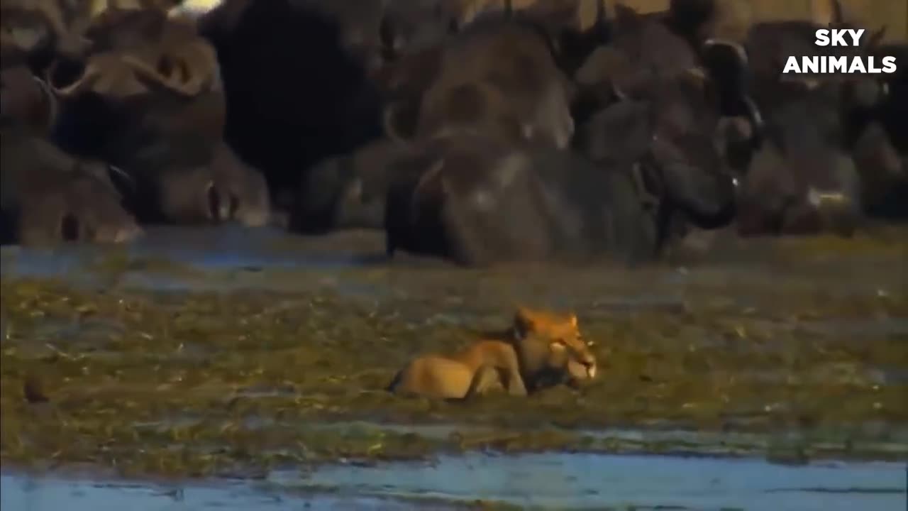 Lion vs Buffalo Battle