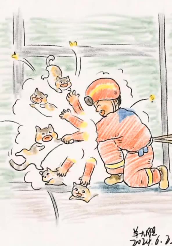 Saving little kitten from dangerous situation