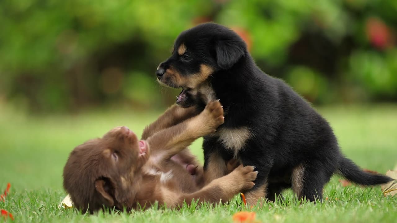 Cute Puppy Baby Dog Playing In The Green Park