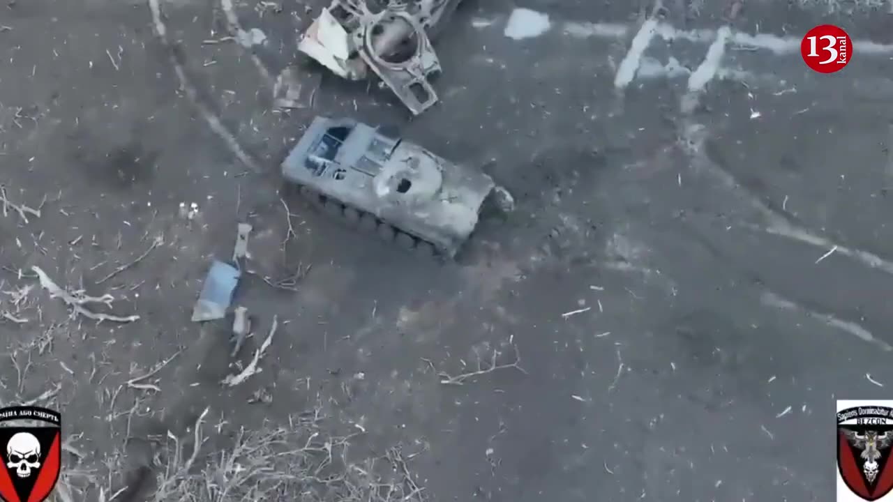After their military equipment was shot, Russians sought to hide under tanks to avoid the drone