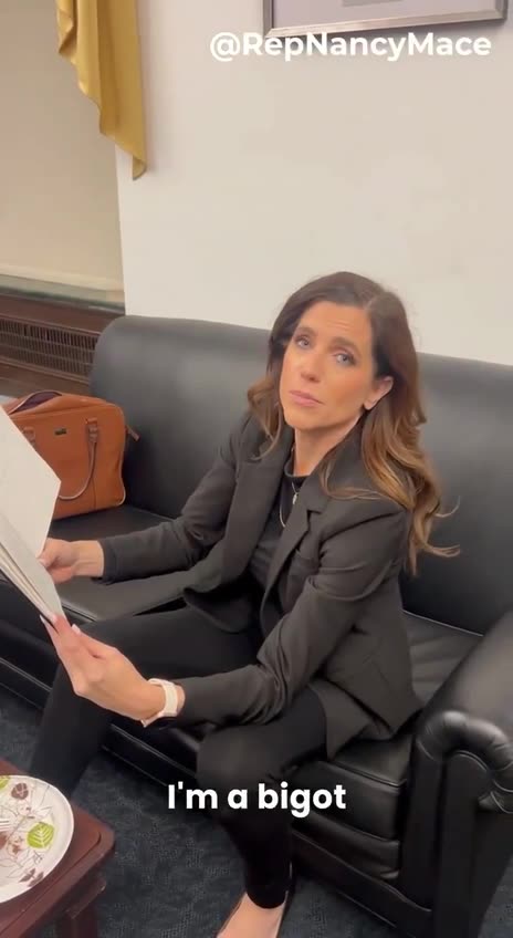 Rep. Mace reads message from trans activists written in her sign-in book