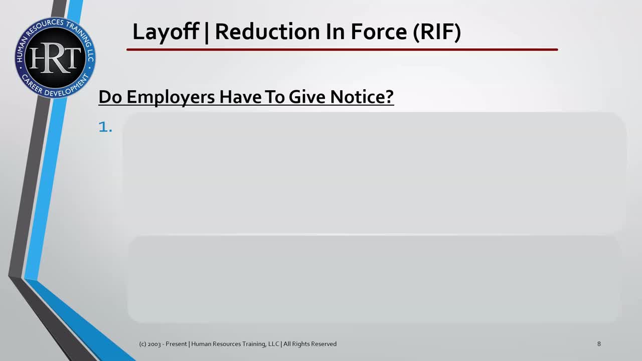 Layoffs / Reductions In Force Notification | Human Resources | HR Generalist Specialist | Clip 315