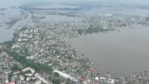 Drone video of flooding in Hola Prystan,Kherson region
