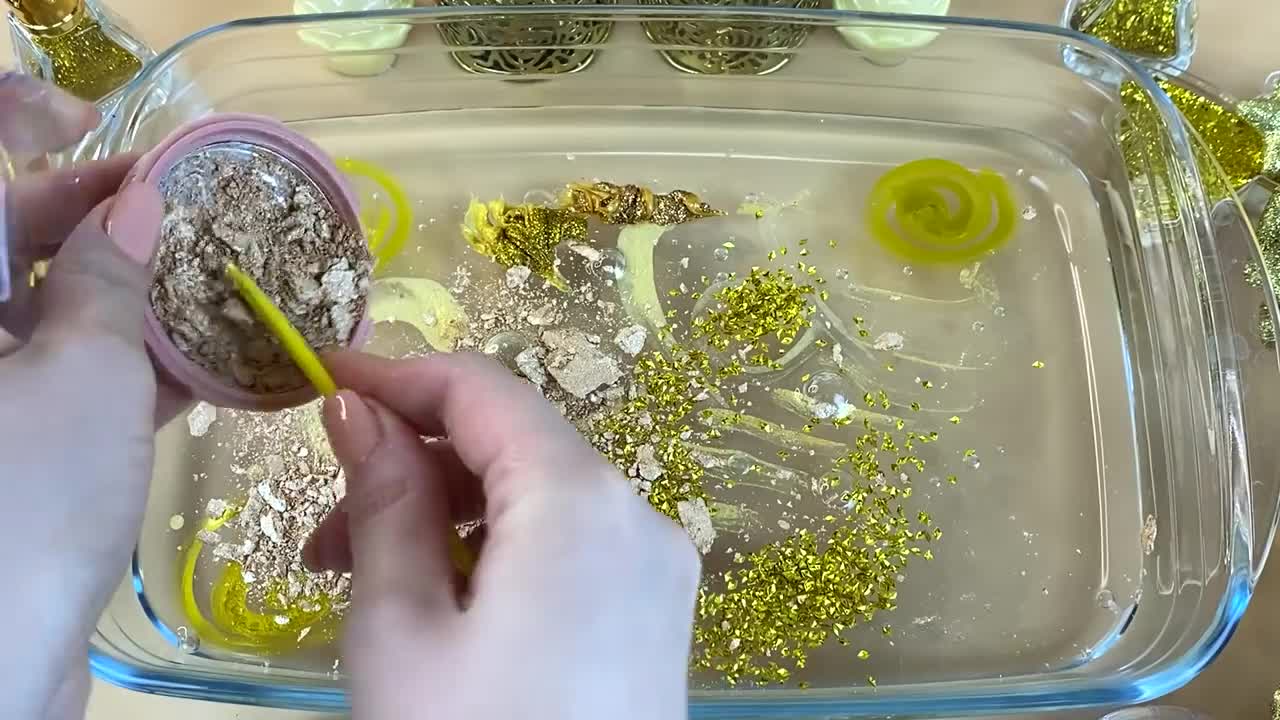 GOLD SLIME | Mixing makeup and glitter into Clear Slime | Satisfying Slime Videos