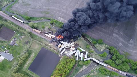 Drone Captures Black Smoke Rising From Train Accident Site