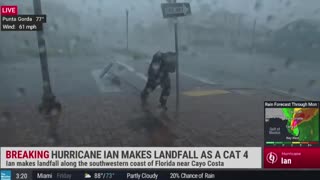 Reporter Has EXTREMELY Close Call With Flying Tree During Hurricane