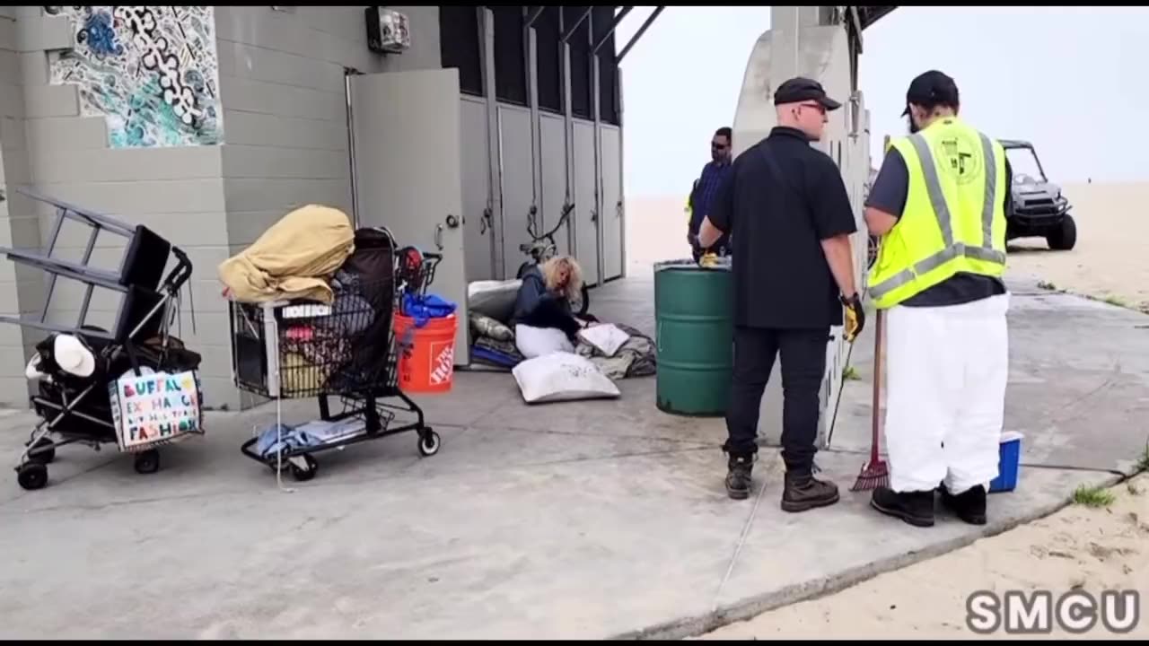 People Wait In Line At The Beach To Use Restroom After Homeless People Move In Permanently