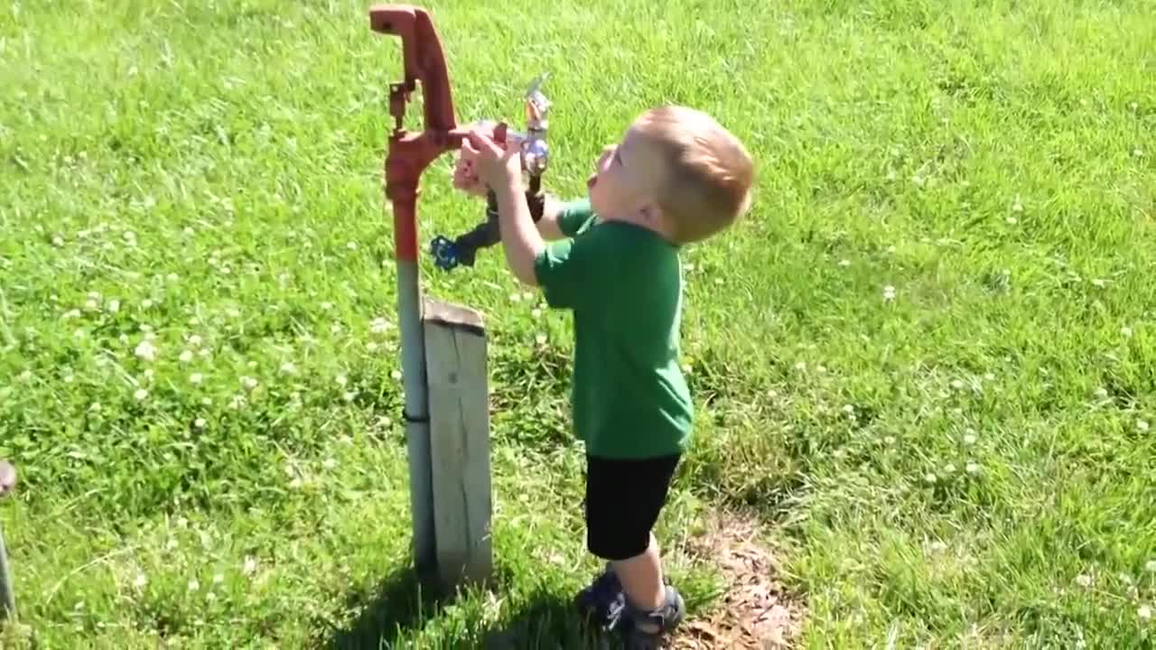 Funny Baby Playing With Water - Baby Outdoor Video