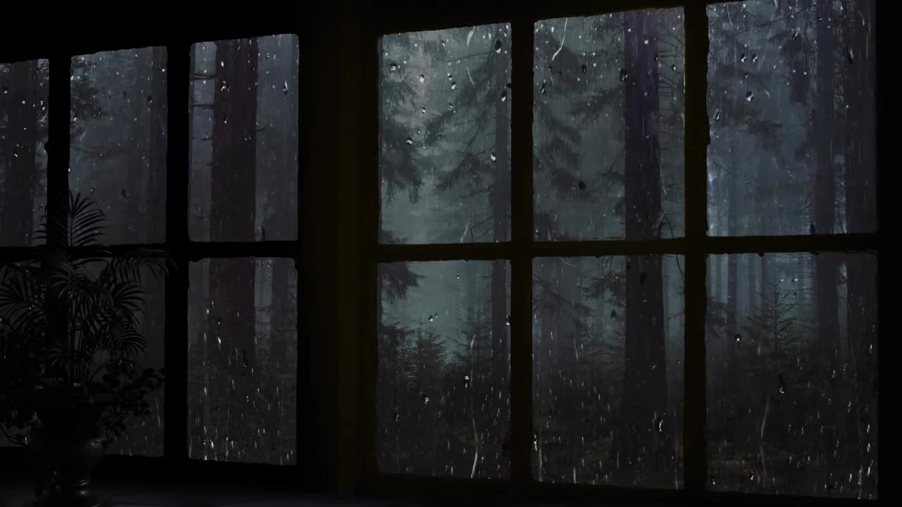 Rain On Window with Thunder Sounds - Rain in Forest at Night - 10 Hours