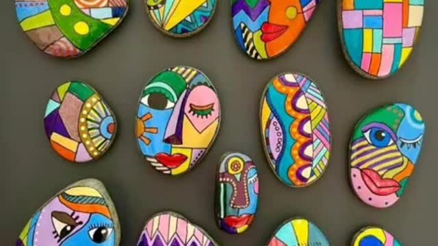 Adorable and elegant color full rock stone painting ideas