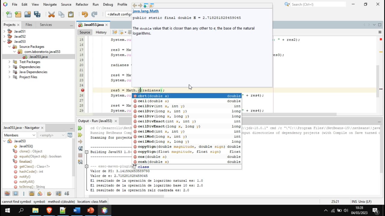 Java parte 53. Funciones matemáticas en el lenguaje Java.