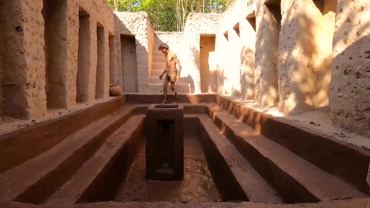 Build Technologically Ancient Forest Underground Temple with Swimming Pool