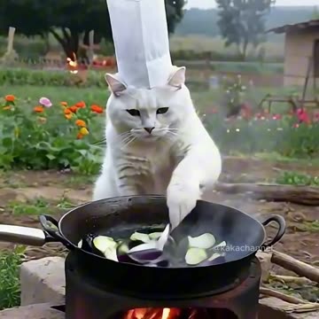 The cat cooks. Let's eat together.