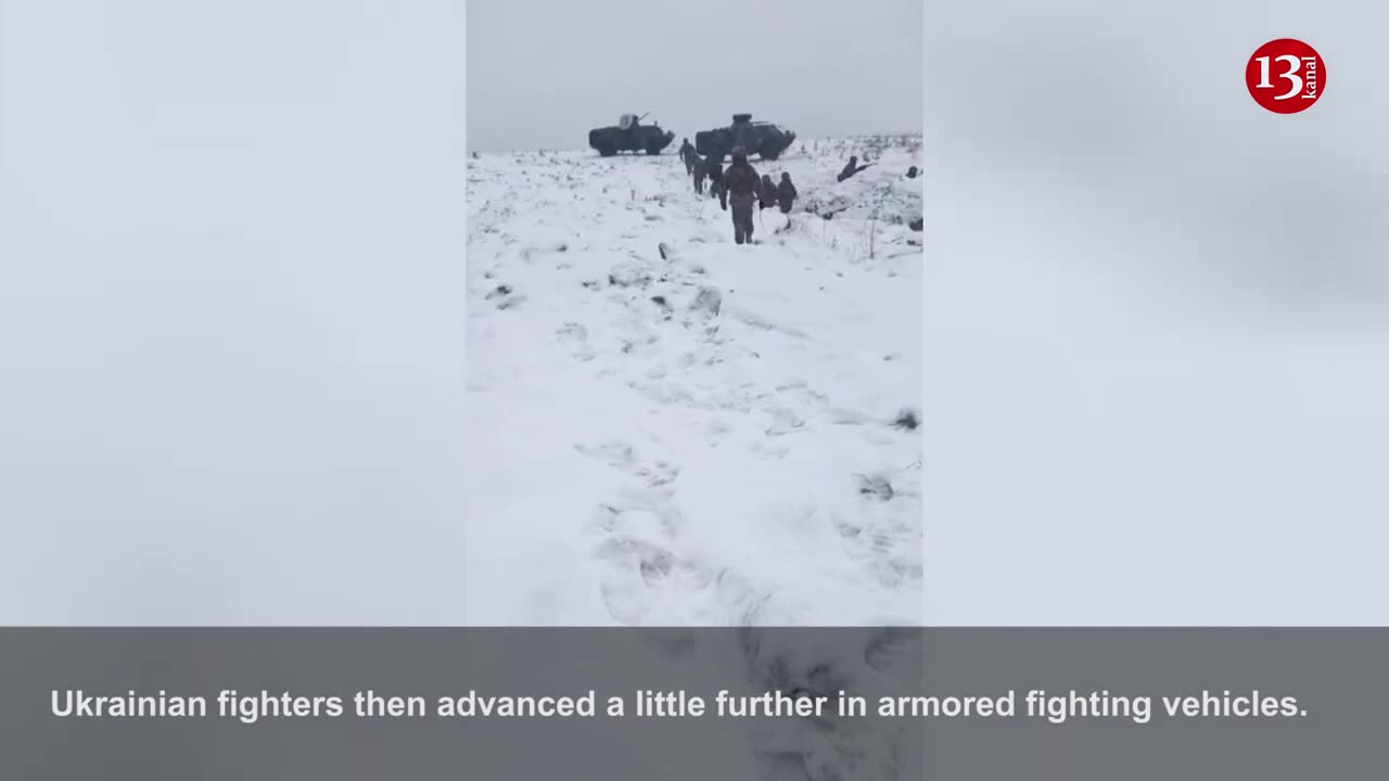 Footage of Ukrainian fighters attacking enemy position on a snowy area in extreme weather