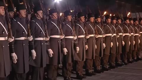 Zapfenstreich ceremony, German Chancellor Merkel receives the formal military goodbye.