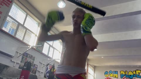 U-14 Kickboxer on training