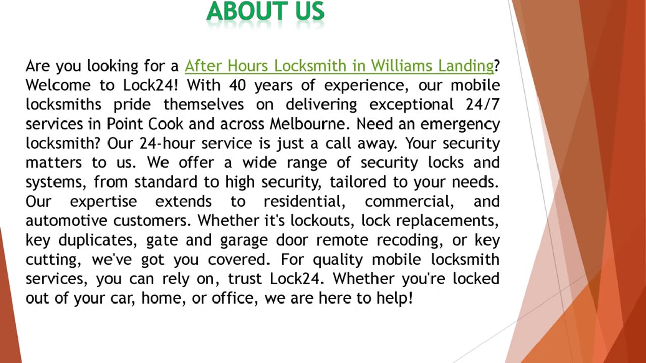 Are you looking for a After Hours Locksmith in Williams Landing?