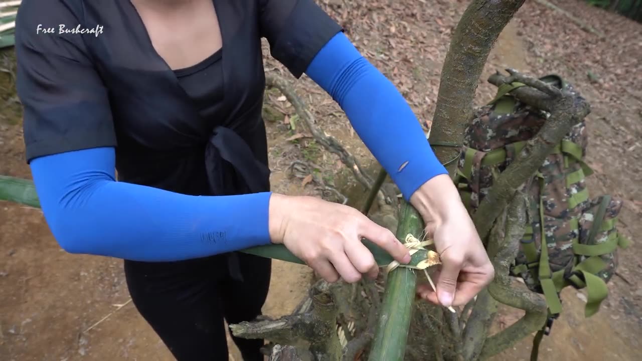 Bushcraft camp under the fallen tree, Alone camping in the forest | Free Bushcraft #68