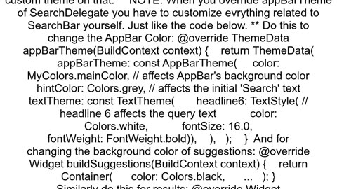 Flutter Searchdelegate i want to add background color and appbar color when i click the search