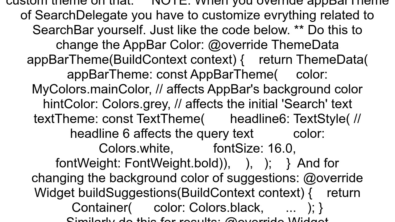 Flutter Searchdelegate i want to add background color and appbar color when i click the search