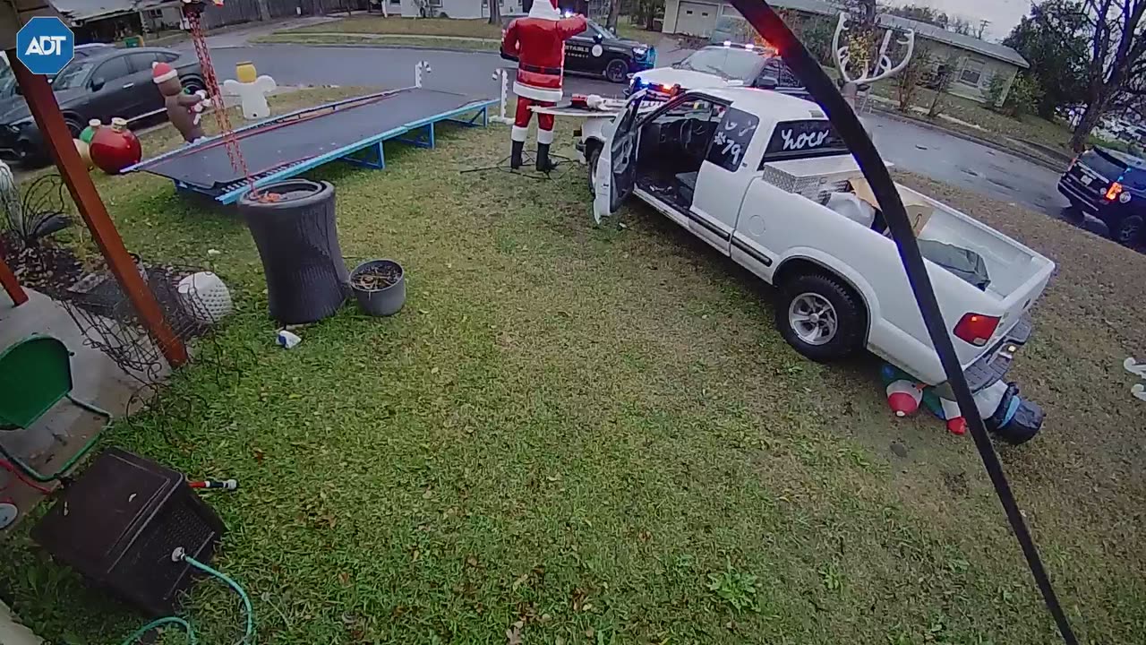 Police Chase Through Christmas Decorations