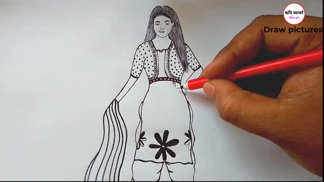 Sketching a picture of a girl with a pencil