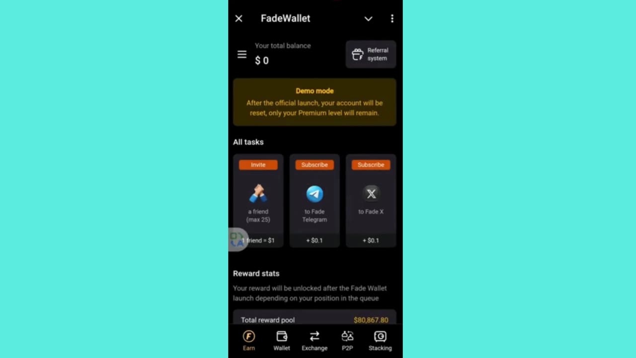 FADE WALLET NEW MINING MINI APP//Earn $FWT with the New Referral Program! 💸
