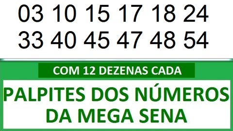 PALPITES DOS NÚMEROS DA MEGA SENA COM 12 DEZENAS xy xz x0 x1 x2 x3 x4 x5 x6 x7 x8 x9