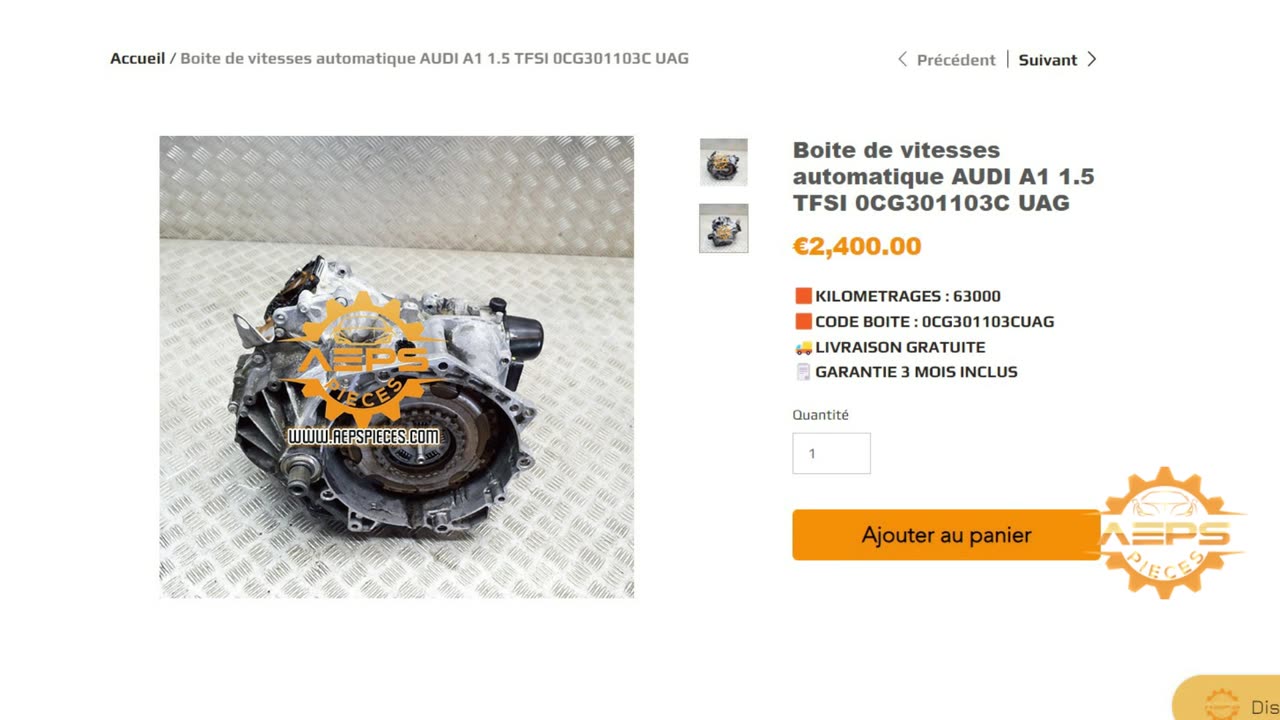 AEPSPIECES.COM - Boite de vitesses automatique AUDI A1 1.5 TFSI 0CG301103C UAG