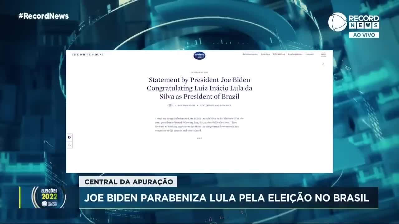 Joe Biden parabeniza Lula pela eleição no Brasil