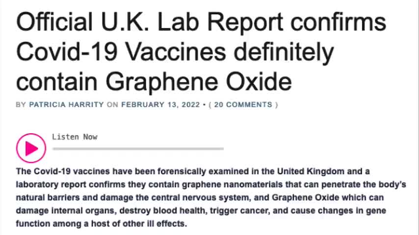 Official U.K. Lab REPORT CONFIRMS Covid-19 INJECTIONS definitely CONTAIN GRAPHENE OXIDE