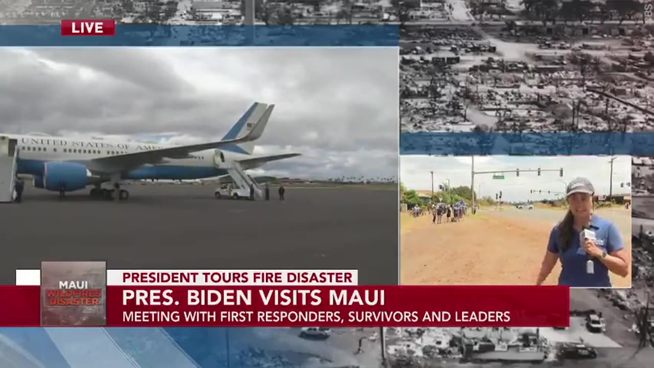 Maui residents are lined up with signs showing their disapproval of Joe Biden