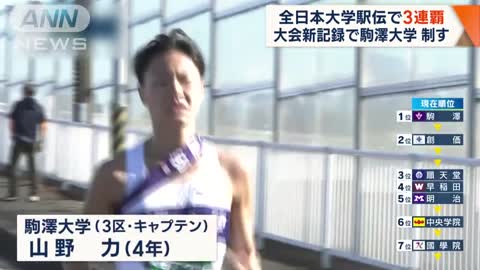 【全日本大学駅伝】駒澤大学 大会新記録で“3連覇”…エースが“異次元”区間新記録