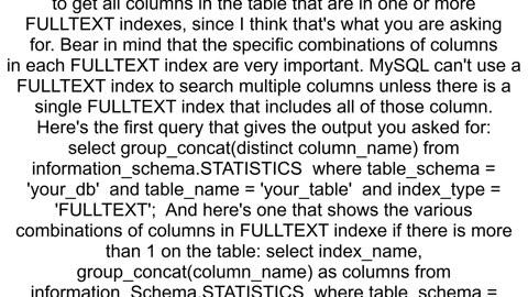 Show a tables FULLTEXT indexed columns