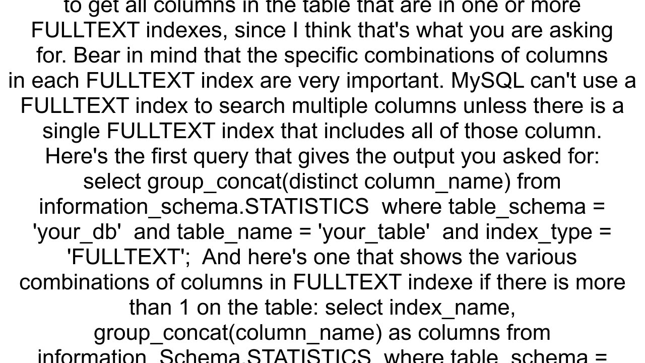 Show a tables FULLTEXT indexed columns