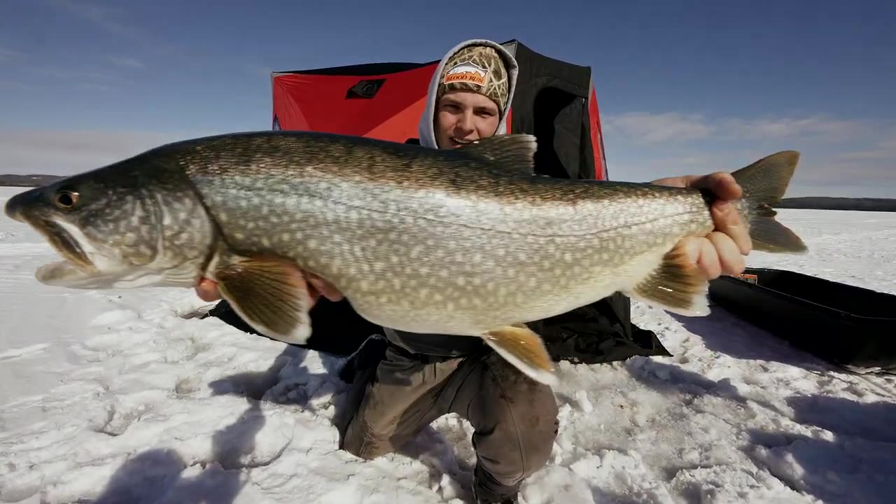 Ice Fishing 100+ Feet Deep for Lake Trout [Catch Clean & Cook!