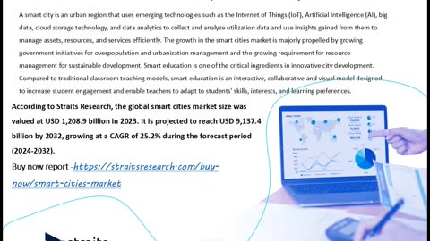 Smart Cities Market Size to Reach USD 9,137.4 Billion by 2032 | Straits Research