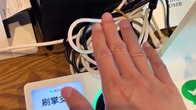 중국 식료품점 오른손 결제